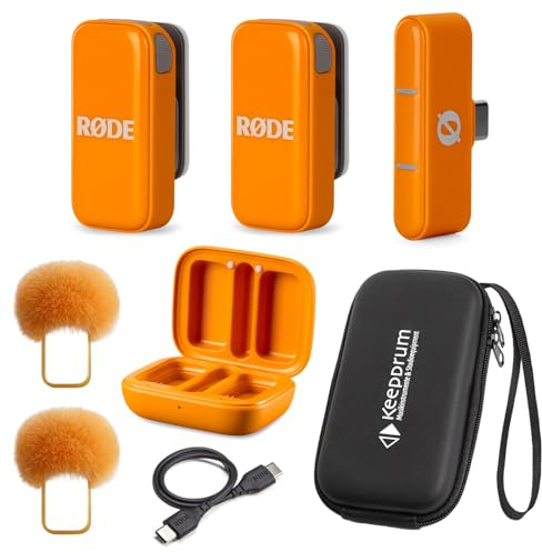 Rode Système de micro sans fil USB-C sans fil pour smartphones Orange avec étui souple Keepdrum