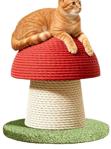 Pilz Kratzbaums, Kratzsäule mit geflochtenem Sisal, 18 cm/28 cm hoch Katzenbaum mit Sisalseil und Stabiler Bodenplatte, für Kätzchen, zur geistigen und körperlichen Anregung