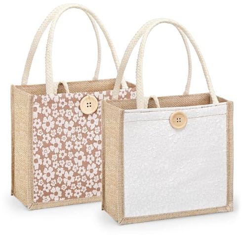 EKKONG Jute Tragetasche, 2 Stück Jutebeutel für Damen, Einkaufstasche, Tasche Tote, Shopper Bag, Handtasche, Geschenktaschen, Korbtasche für Picknick Reisen Einkaufen Strand Alltag Frau Geschenk