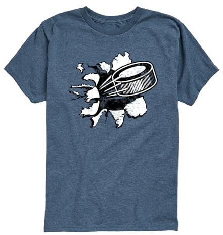 Instant Message - Hockey Puck Shirt Tear - Youth Boys Short Sleeve Graphic T-Shirt - Size Medium Heather Blue