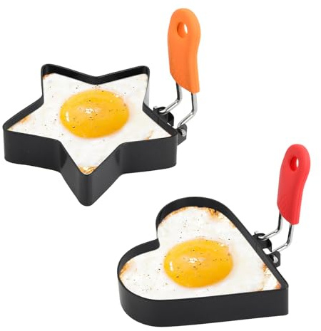 FooYee 2PCS Egg Shaper, Cooking Rings, Anti-Scald Folding Silicone Handle, Stainless Steel, Non Stick Fried Egg Rings for Household, Kitchen, Breakfast, Pancakes, Omelette, Sandwich
