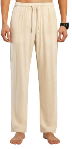 TONY BACKER Pantaloni Uomo Lino Estivi Tasche Coulisse Elasticizzata Casual Spiaggia Yoga P2711 (IT, Testo, S, 50, Regular, Regular, Beige)