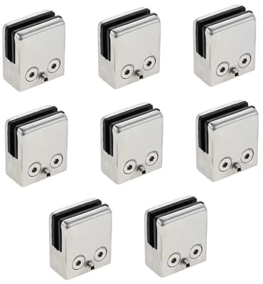 Dualoai 8 Pièces Pince à Verre Bride de Garde-corps Porte Verre Acier Inoxydable Résistant à La Rouille Installation Sans Outil Adapté pour Maison Espace Bure, Plat
