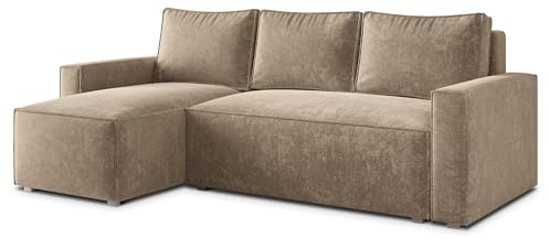 Masseno Ecksofa POTARO LM mit Schlaffunktion L-Form, Glamour Sofa mit Bettkasten, Wohnzimmersofa, Couch, Soffa, Bettsofa, Couchgarnitur - Beige, LUMO 30