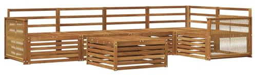 vidaXL Outdoor-Sofagarnitur 6 pcs Natur Massivholz Akazie, Patio Ecksofa, modernes Lounge-Set für draußen, wetterfestes Gartenmöbel für die Terrasse, Bequeme Sitzgelegenheit