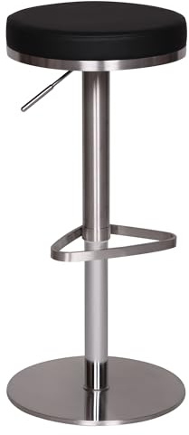 FineBuy Barhocker Edelstahl Schwarz, höhenverstellbar 57-82 cm | Barstuhl 360 Grad drehbar mit Standfuß, Tresenhocker gepolstert, Bistrohocker für Küche und Theke