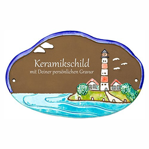 Handarbeit aus Schleswig-Holstein Keramikschild 22 x 14 cm Motiv Westerhever Leuchtturm