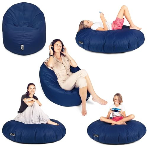 PATCH HOME 2 in 1 Funktion Sitzsack Sessel Bean Bag Sitzsäcke Gaming mit Reißverschluss bereits befüllt - Ø 145cm - Marine