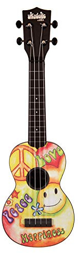 KALA Ukadelic KA-SU-PEACE - Peace Love Soprano Ukulele, with Tote Bag