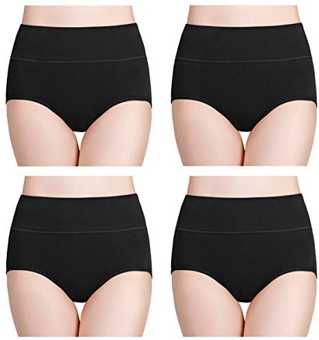 wirarpa Damen Unterhosen Baumwolle Slips Damen Hoher Taille Atmungsaktive Taillenslip Wochenbett Unterwäsche Mehrpack Größen 32-58, Schwarz, Small (36)