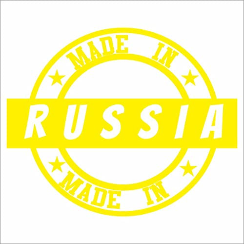 JINTORA - Autoaufkleber Tuning - Made in Russia - 100x90mm - Auto Aufkleber - Bus - Fenster - Heckscheibe - Camper - wetterfest - Outdoor Sticker - Auto Deko - LKW - Tuning Selbstklebend - gelb
