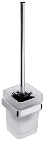 Goupillon de toilettes VIA en chrome et bol en verre 9,3x38,5x12,7 cm