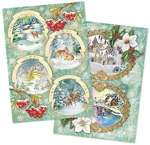 Ideen mit Herz 2 Bogen Reispapier | Edel-Decoupage-Papier | DIN A4 | 2 Verschiedene Designs | Vintage, Weihnachten und andere (Weihnachten 03)