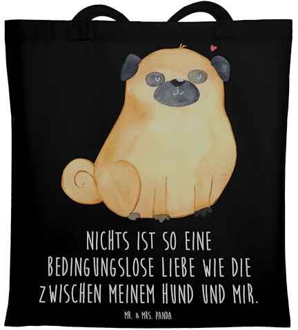 Mr. & Mrs. Panda Jutebeutel Mops - Geschenk, Schultasche, festivaltasche, Hund, Stoffbeutel, Knuffig, Liebe, Sprüche, Beutel, Pure, Uni Tasche