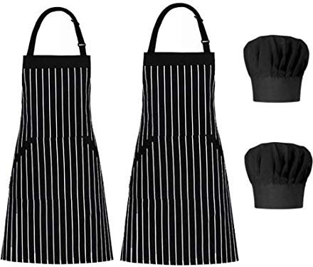 Morwealth 4 Stück KöchSchürze und Kochmütze Sätze, Verstellbarem Schürze für Herren Damen,Wasserdicht und fettdicht Schürze mit 3 Taschen Maschinenwaschbar für Küche Kochen Backen BBQ