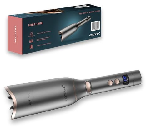 Cecotec Rizador de Pelo Bamba SurfCare 850 Magic Waves Vision. Motor digital Brushless, Revestimiento de cerámica, Temperatura y Tiempo ajustables, Pantalla LCD
