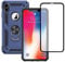 Yiakeng iPhone X Case, iPhone Xs Case With Screen Protector, Silicone Shockproof Military Grade Protective Phone Cover with Ring Kickstand for Apple iPhone X/Xs (Blue)
