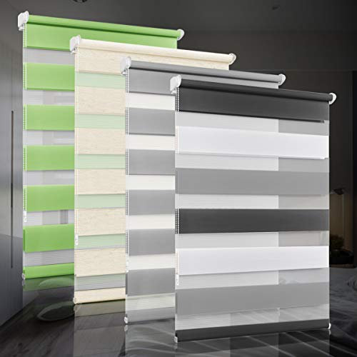 Doppelrollo klemmfix ohne Bohren Duo Rollos für Fenster mit Klemmträger, Fensterrollo lichtdurchlässig & verdunkelnd Wandmontage Sichtschutz- Weiß Grau Anthrazit B60 x H120cm (Stoffbreite 56cm)