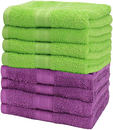 NatureMark NM-HT0860 Frottier Handtücher, 8-er Pack, 50 x 100 cm, 100% Baumwolle (Lila/Apfel)