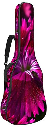 Gitarrentasche mit Reißverschluss, wasserdicht, weich, für Bassgitarre, Akustik- und klassische Folk-Gitarre, lila Blütenpflanze