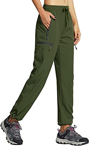 Libin Pantaloni Trekking Donna Estivi Montagna Pantalone da Cargo Leggeri ad Asciugatura Rapida Casual Escursionismo Abbigliamento con Tasche Cerniera, Army Green M