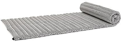 Leewadee Kapok Rollmatte – Handgefertigte Schlaf- & Relax Faltmatte aus Thailand, vielseitig als Gästebett, Campingmatte, Yogamatte oder Futon nutzbar, 190 x 100 cm, Schwarz Weiß