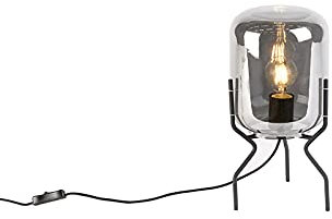 Qazqa - Design Smarte Design Nachttischlampe | Tischleuchte I Tischlampe I Lampe I Leuchte schwarz mit Rauchglas inkl. WiFi A60 - Bliss I Wohnzimmer I Schlafzimmer - Rund - LED geeignet E27