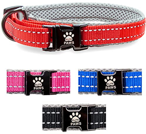 Elite Paws™ UK: Premium-Hundehalsband mit Metallschnalle, stark, sicher, gepolstert, bequem, reflektierend, verstellbar, sichere Passform mit Metall-Leinenbefestigung, Welpenspaziergang