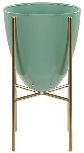 Beliani Cache-Pot de Fleurs sur Pieds Vert et Doré pour Plantes et Fleurs Décoration Salon Glamour