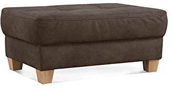 CAVADORE Hocker Puccino mit Holzfüßen im Landhausstil / Beistellhocker für Sofa Puccino in Lederoptik / 99 x 45 x 65 cm / Mikrofaser Dunkelbraun
