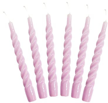 Candles with a Twist®, Stabkerzen gedreht, Hergestellt in Italien, 25 Farben verfügbar, Tafelkerzen lackiert, Spiralkerzen lange Brenndauer 5 Stunden, Kerzen Deko, 6 Stück, 2,2 x 21cm (Lila)