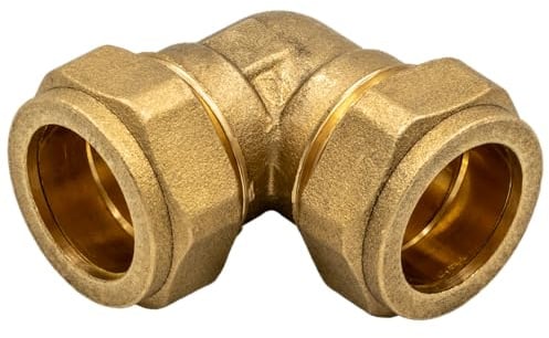 KNM Trade Klemmverschraubung Winkel 90° Messing 28x28 Gold | Heizungsinstallation, Solar, Sanitär, Druckluft, Meerwasser, DVGW, Langlebigkeit