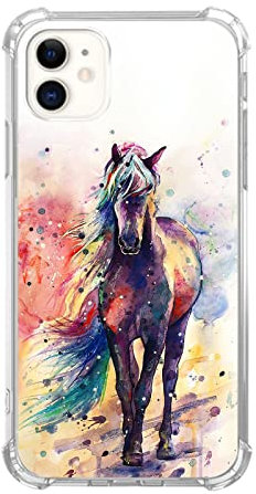 Pvflefkr Aquarell-Pferd für iPhone 12/12 Pro, Pferdemalerei Hülle für iPhone 12/12 Pro, coole TPU-Schutzhülle