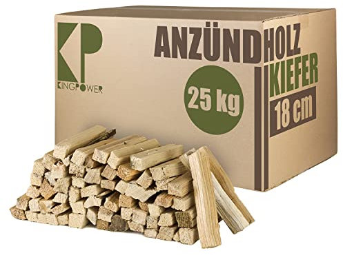 Anmachholz 5-100 kg Kiefer Anzündholz Anfeuerholz Brennholz Holz für Kamin Grill Ofen Trocken BBQ Smoker Kaminholz Anzünder 18 cm Ofenholz Ofenfertig Kingpower, Menge:25 kg