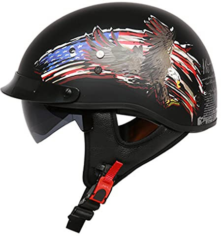 Halbhelm Motorrad Herren, Halbgesicht Motorradhelm mit herunterklappbarer Sonnenblende, Jethelm für Damen DOT ECE Zugelassen für Bike Scooter ATV UTV Radfahren,Usa,M
