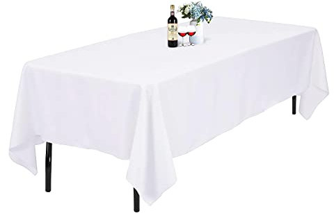 Kapwall Weiße Tischdecke, 152X213CM Polyester, rechteckig, waschbar, Flecken- und knitterfrei, ideal für Hochzeit, Restaurant, Party, Bankett, Dekoration.(1Pack)