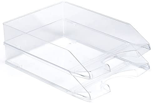 TIENDA EURASIA® Pack de 2 Portafolios Apilables, Bandeja de Correo Apilable, Organizador de Escritorio Rectangular Transparente de 35 x 25 x 6,5 cm, Accesorio de Oficina de Plástico 100%