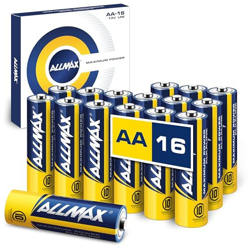 Allmax AA Maximum Power Alkaline Double A Batteries (16 Count) – Ultra Long-Lasting, 10-Year Shelf Life, Leakproof Design, 1.5V