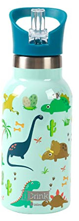 IDRINK® - Botella térmica revolucionaria, 2 paredes, botella de acero inoxidable capacidad 350 ml KIDS (DINO)