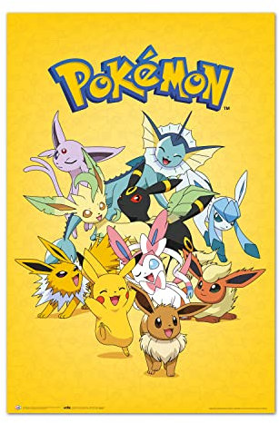 Anime Poster - Poster Pokemon Evolutions Eeeve - Deko Wohnzimmer oder Deko Schlafzimmer - Deko Wohnzimmer - Größe : 61 x 91 - Anime Deko - Anime Merch - Anime Geschenke