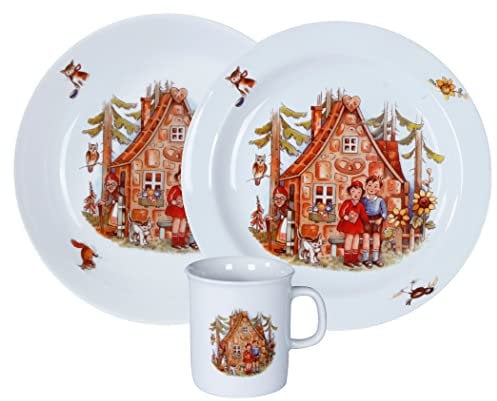 Kindergedeck 3-tlg. Porzellan Wunderschönes buntes Märchenmotiv Hänsel & Gretel by L.E.R.D.93