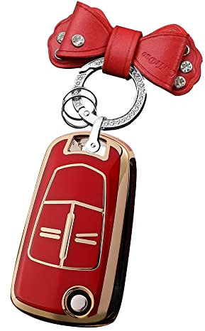 HIBEYO Coque de Protection pour clé de Voiture Opel - en Silicone - pour Opel Corsa Astra Vectra Zafira Adam Insignia Mokka - avec Porte-clés - Rouge à 2 Boutons
