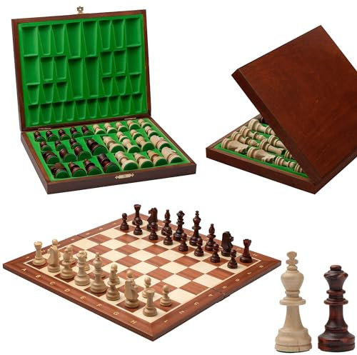 Master of Chess Professionelles Schachbrett aus Holz, eingelegtes Schachbrett + Staunton-Schachfiguren (Mahagoni-Rand, Schachbrett, 48 cm, King-Size-Bett)