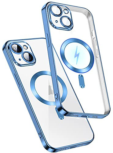Rdyi6ba8 Magnetica Cover per iPhone 14 Plus, Trasparente TPU Silicone con [Protezione Fotocamera] Custodia Placcato Antiurto Case per iphone 14 Plus - Blu
