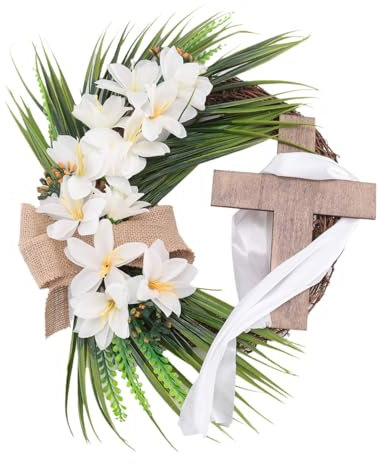 Fubdnefvo Osterkranz mit Girlande, Osterkranz für HaustüR, KüNstlicher Festkranz Weiß