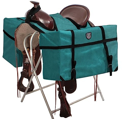 Harrison Howard Strapazierfähige, vielseitige Satteltasche mit überhöhtem Horn, konturiertes No-Bounce Design, Gepäckträgertasche, Westernsatteltasche, Grün