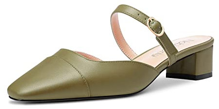 NobleOnly Donna Medio Chunky Blocco Tacco Heel Quadrata Punta Slip-on Fibbia Pumps Patchwork Ufficio Casual Cute Scarpe 5 CM Heels Verde Oliva 42 EU