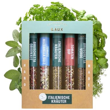 Laux Italienische Kräuter Geschenkbox - 5 Erlese Gewürze Set - Hochwertiges Pasta, Pizza & Grill Zubehör - Ausgefallene Geschenke für Männer & Frauen