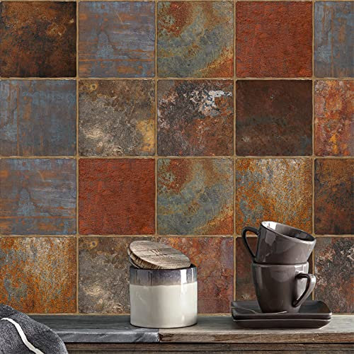 Pavimento PVC Adesivo Vintage Arancione Marrone Piastrelle Adesive Cucina Bagno Impermeabile Paraschizzi Cucina Adesivo DIY Casa Decorazione Adesivi Murali Cucina 30 Pezzi/15x15cm