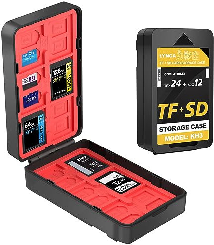 LYNCA SD Karten Aufbewahrung Wasserdicht, 36 Steckplätze Speicherkarten Aufbewahrung stoßfest TF SD Kartenhalter für 24 Micro SD SDXC SDHC TF-Karten und 12 SD SDXC SDHC-Karten (12SD+24TF)